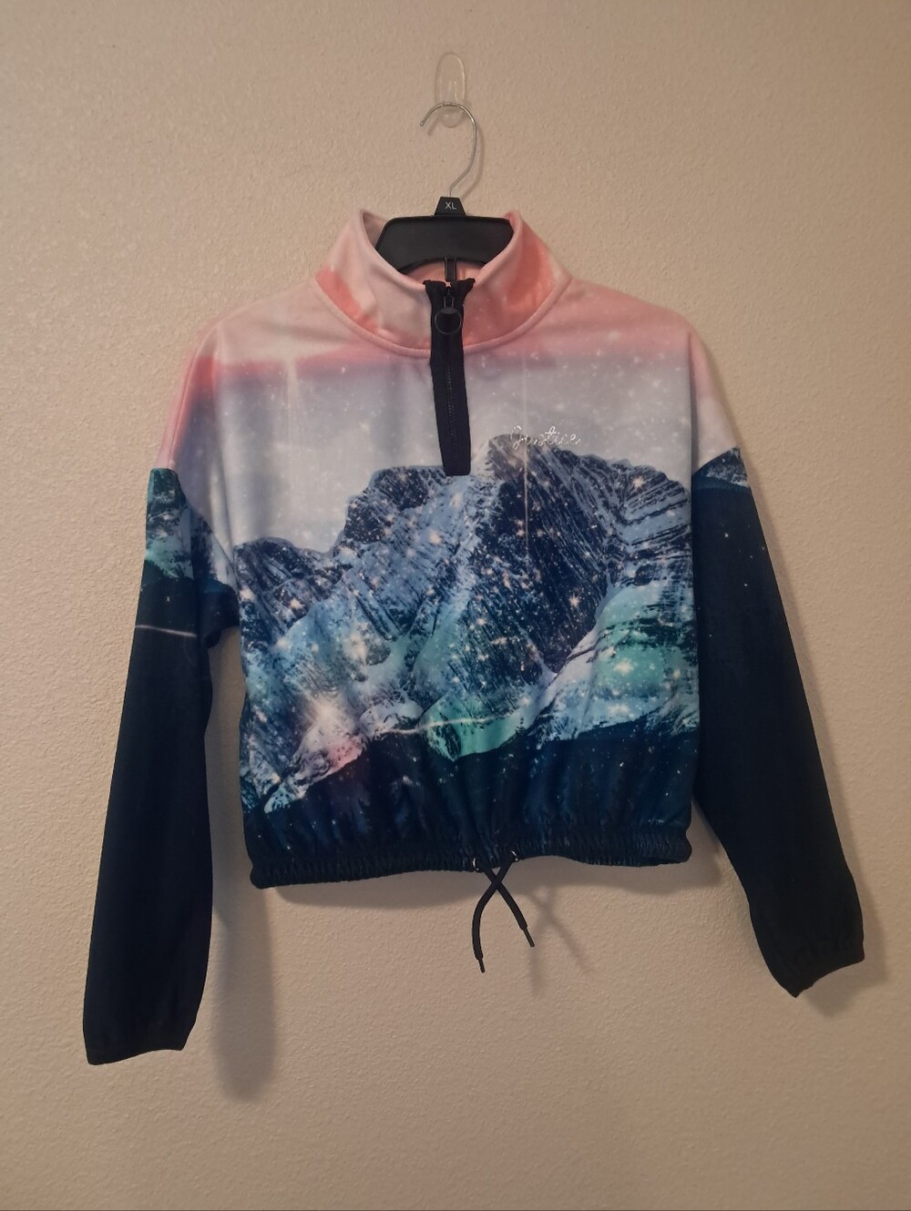 Justice Mountain-Print Half-Zip Sweater - Pink & Blue & Teal